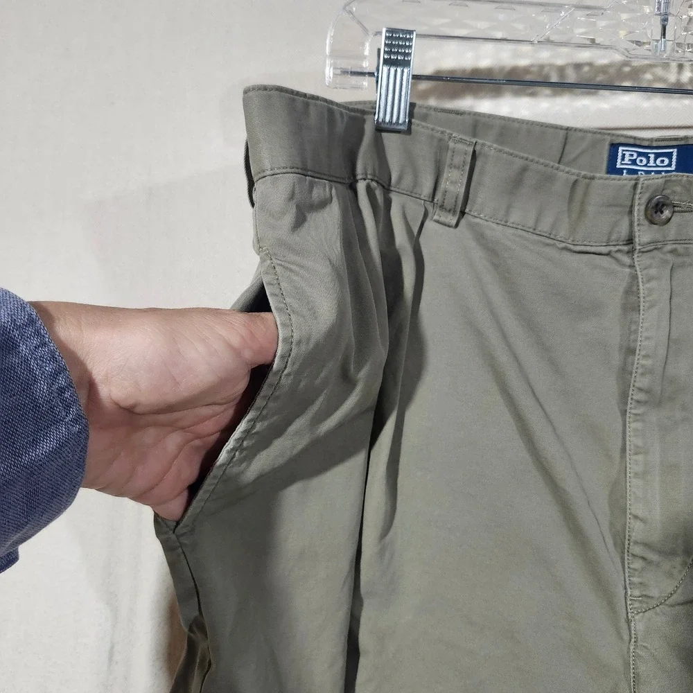 Polo Ralph Lauren Tyler Short Mens 40 Olive Green Pleated Cotton Twill Chino